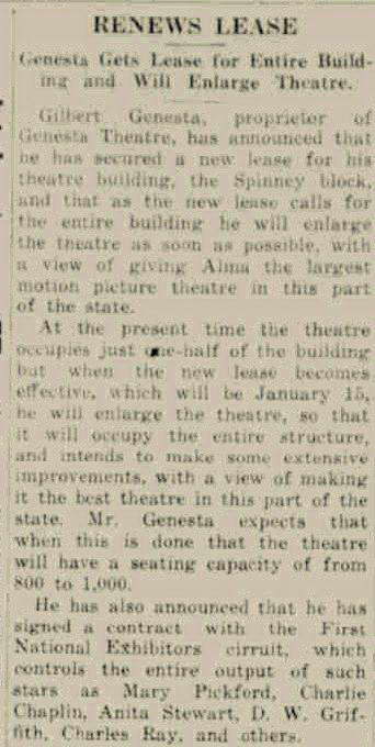 Regent Theater - Aug 7 1919 Expansion As Genesta